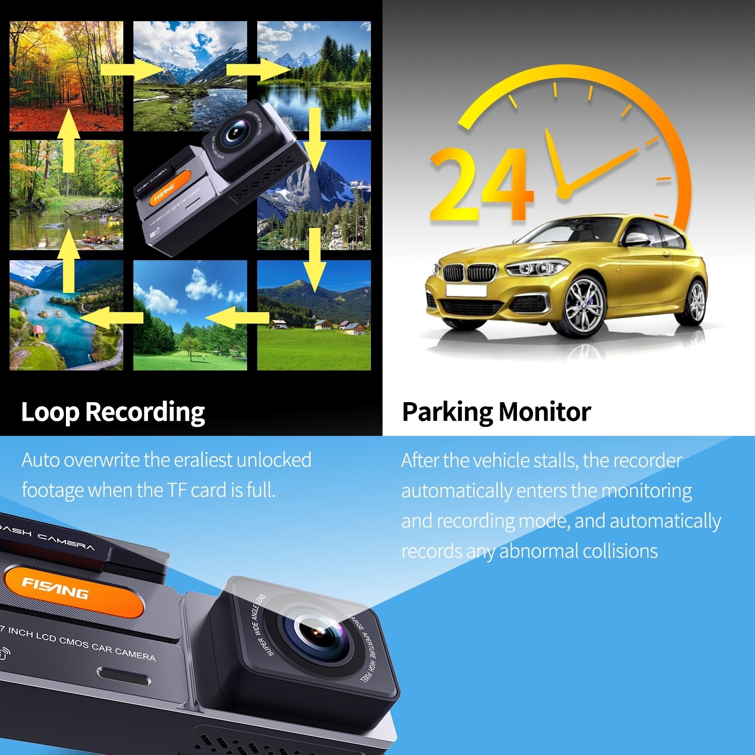 Autós DVR 2K Dash Cam, MOSMAOO®, 1080p felbontás, 1,47 hüvelykes IPS ...