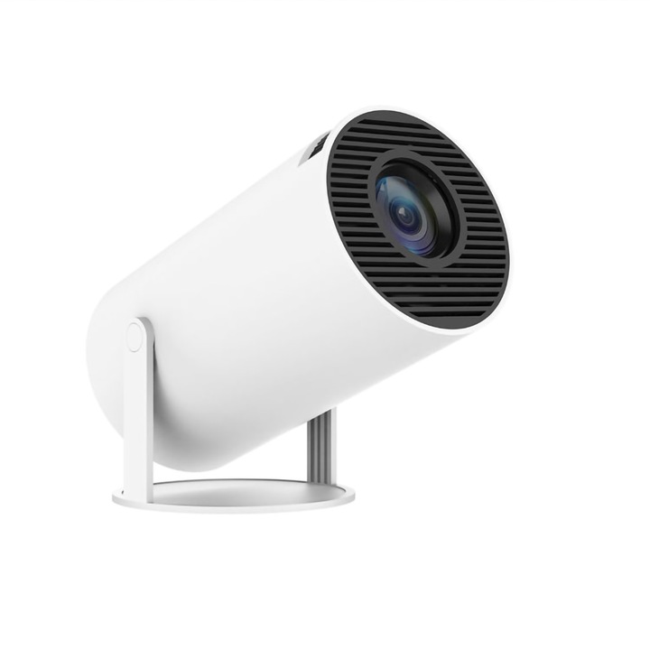 Преносим видео проектор, Smart 4K Ultra HD с WiFi6, вграден високоговорител, автофокус, Bluetooth 5.0, LED, регулируема проекция до 120 инча, 180 градуса ротация, бял
