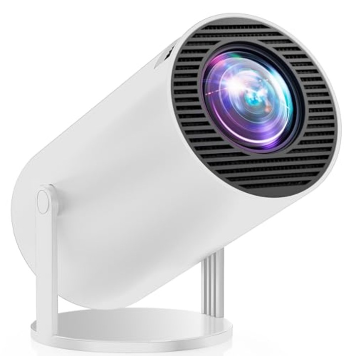 Videoproiector Portabil, Smart 4K Ultra HD cu WiFi6, Difuzor Incorporat, Autofocus, Bluetooth 5.0, LED, Proiectie Ajustabila pana la 120 Inch, Rotatie la 180 grade, Alb