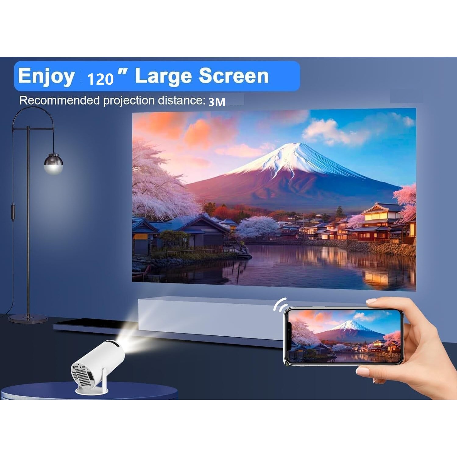 Преносим видео проектор, Smart 4K Ultra HD с WiFi6, вграден ...