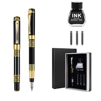 Set cutie cadou 5 piese stilou, SINBINTA, Corp metalic pentru stilou, Frumos proiectat, Scriere de lunga durata, Sac de cerneala gratuit, Potrivit pentru afaceri, studiu si munca, Metal, 142*12mm, Negru/Auriu