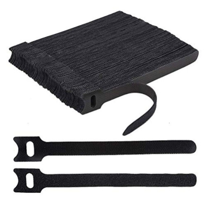 Комплект от 100 велкро ленти, JENUOS®, 12*150 мм, черни