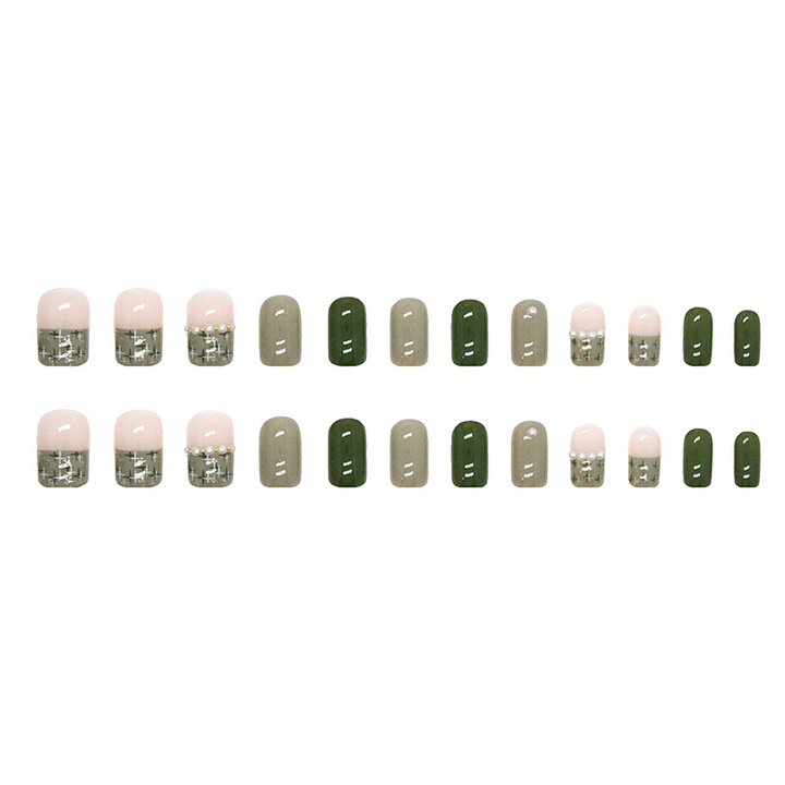 24 darab műköröm készlet, rányomva, több zöld