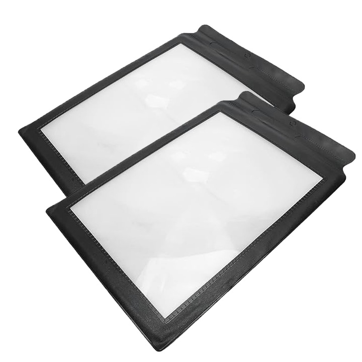 Set 2 lupe A4 lectura, Hggzeg, Marire 3x, Hggzeg, Plastic PVC indoibil Robustete, Portabilitate, Usureaza oboseala ochilor-Ideal pentru citirea tipariturilor mici, persoanele cu vedere slaba, Seniori, 305x195mm, Negru