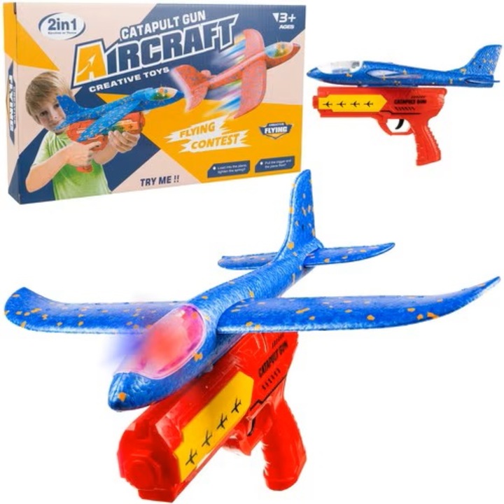 Pistol Interactiv de Jucarie Lansator de Avion, Durabil si Rezistent la Impact, Multicolor