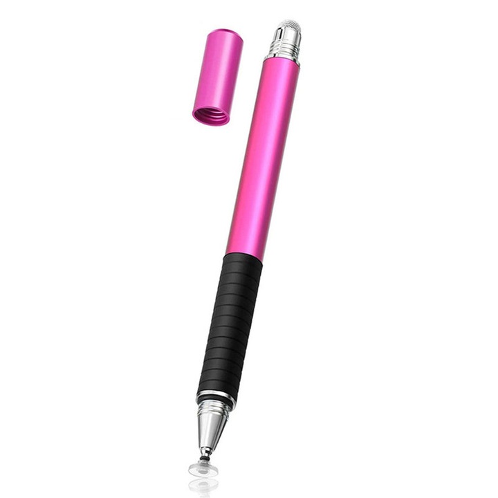 Creion Stylus Pen universal, JC02, 2 capete, cu capac, Roz