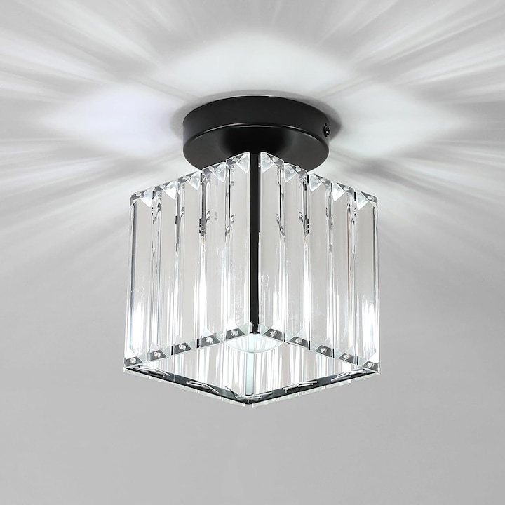 Plafoniera Din Cristal, Toolight, Moderna Dimensiune Mini Negru, Corp De Iluminat Luminos Pentru Holuri, Intrari, Scari