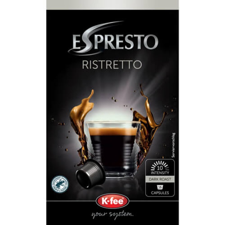 Capsule cafea Espresto Ristreto Strong, 16 Capsule, compatibile BeanZ, Caffisimo