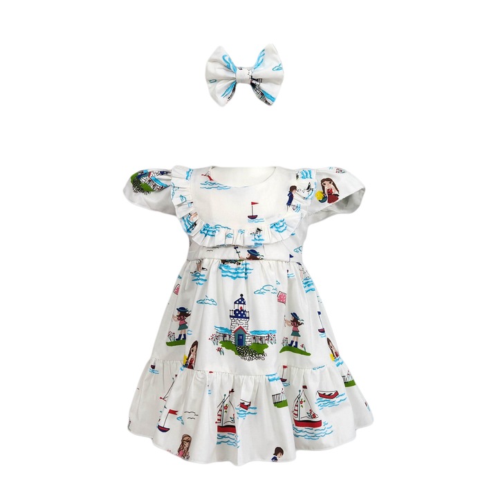 Rochita botez fete, model Happy, 2 piese multicolore, varsta 12 luni