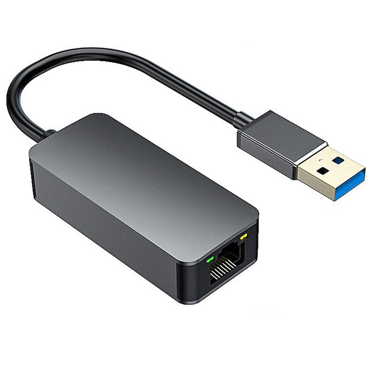 Ethernet адаптер, Hggzeg, USB-A 2.5Gb Ethernet RJ45 Gigabit, 10/100/1000 /2500Mbps, Plug and play, OTG поддръжка, преносим, подходящ за лаптопи, таблети, мобилни телефони, алуминий, 6,2 x 2,7 x 1,5 cm, сив