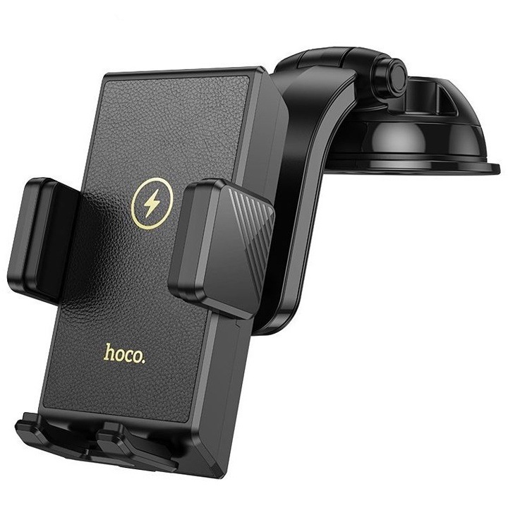 Suport auto cu Incarcare wireless 15W, Hoco HW22, Prindere de bord sau parbriz, Negru
