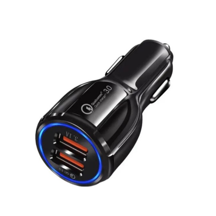 Autós töltő 2 USB porttal, QC 3.0, Kettős töltés G-C21, Univerzális, Fekete