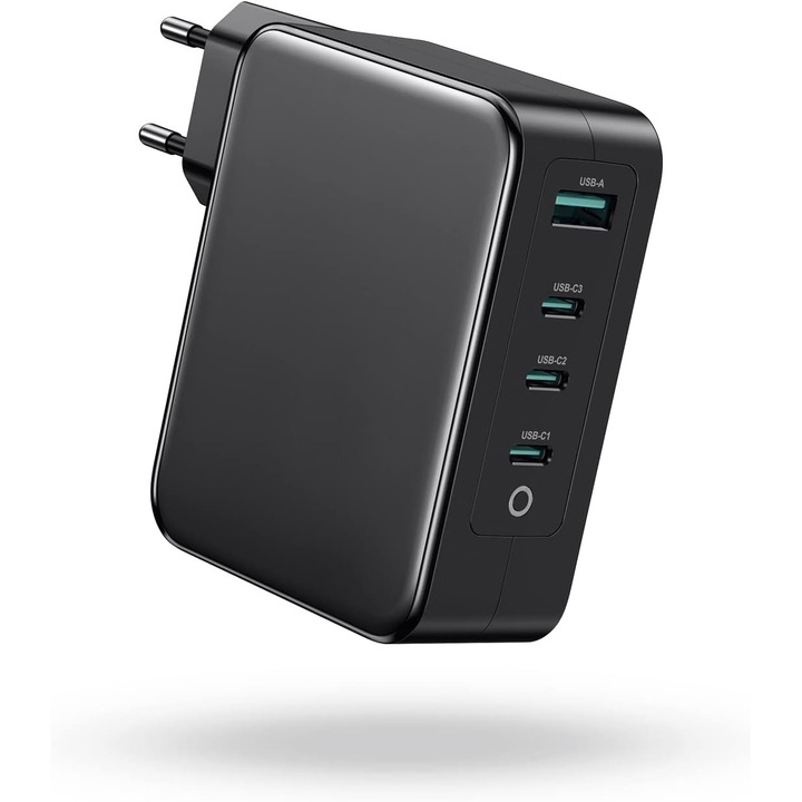 Incarcator Retea, Sunydeal, 4 Porturi de Incarcare rapida cu PD 3.0, GaN 3, 2x USB si 3x USB-C, Quick Charge, 130W, Negru