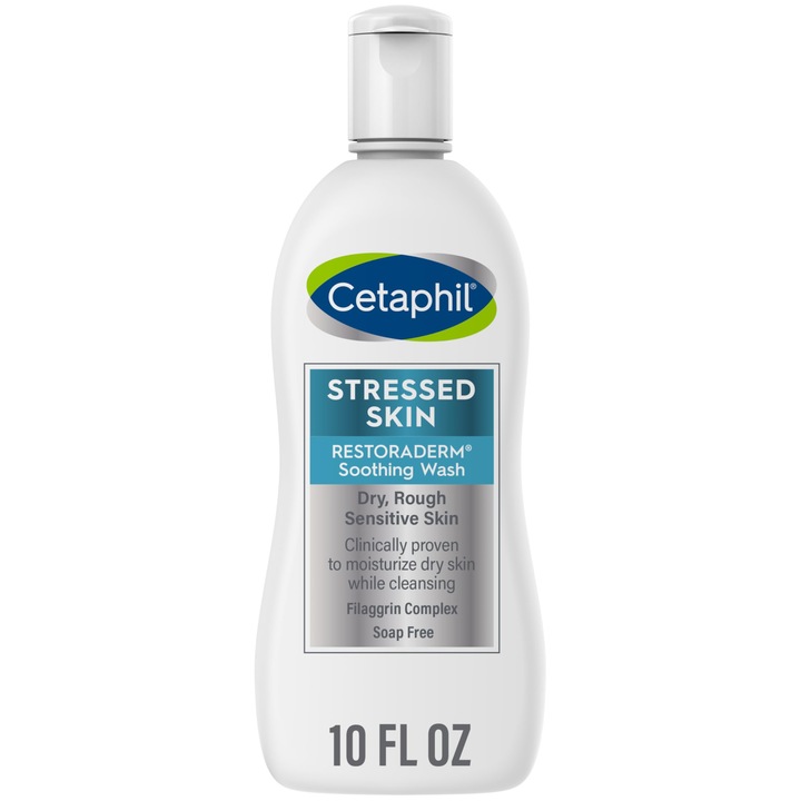 Tisztító lotion, Cetaphil, Restoraderm, stresszes bőrre, száraz, stresszes, érzékeny bőrre, 24 órás hidratálásra, illatanyagmentes, szappanmentes, 296 ml