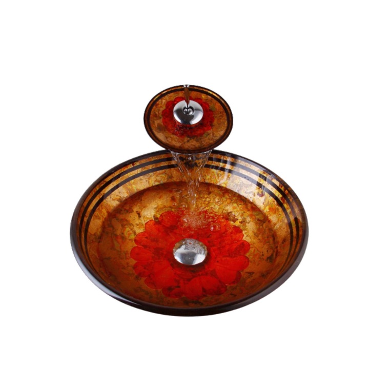 Set lavoar si baterie, Blackswan, Tip M53, negru/ fire, 42 cm