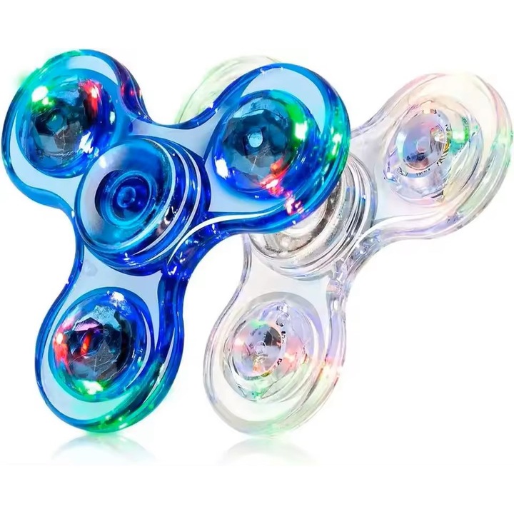 Set 2 jucarii Fidget Spinner LED Multicolor, Antistres Iluminata, Perfecta Pentru Relaxare si joaca, multicolor