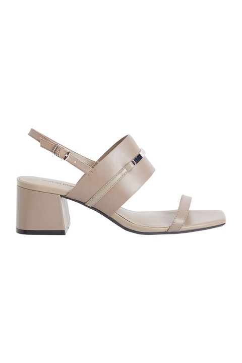 CALVIN KLEIN, Кожени сандали с масивен ток, Сиво-кафяв