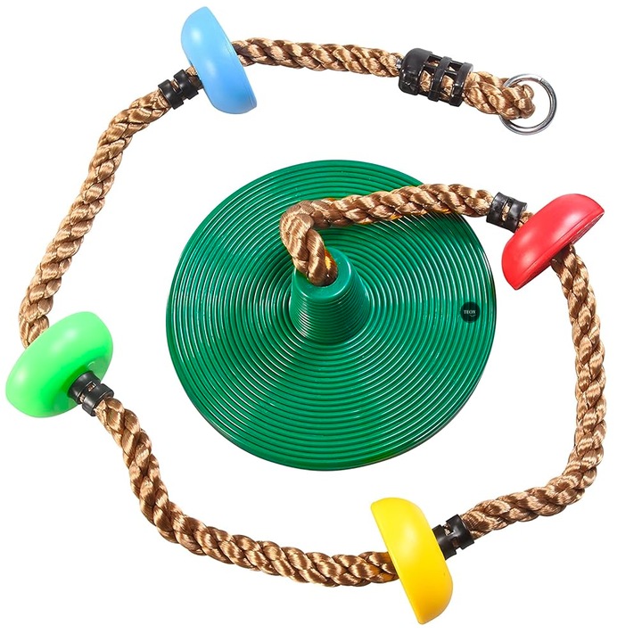 Висяща кръгла детска люлка с аксесоари за катерене и Green Teox Grip