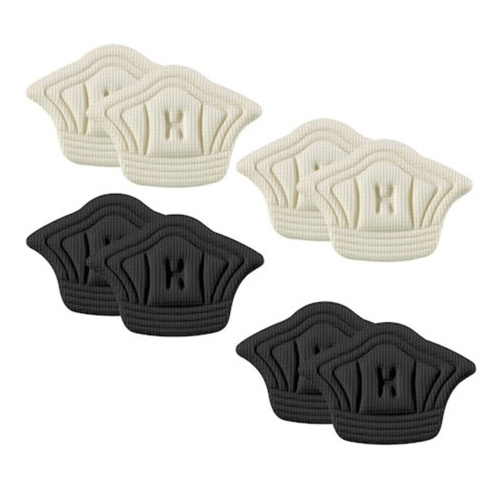 Set 4 perechi protectii calcai pentru adidasi, pantofi, branturi, suport pentru incaltaminte, 5mm grosime, marime universala, Alb/Negru, Dactylion®