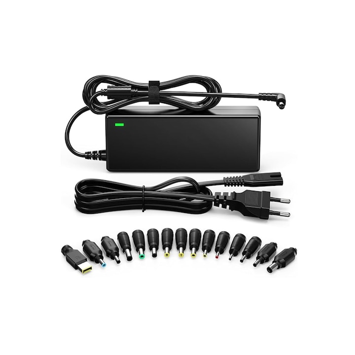 Cablu de incarcare universal pentru laptop, SUNYDEAL 90 W, Cu 15 mufe