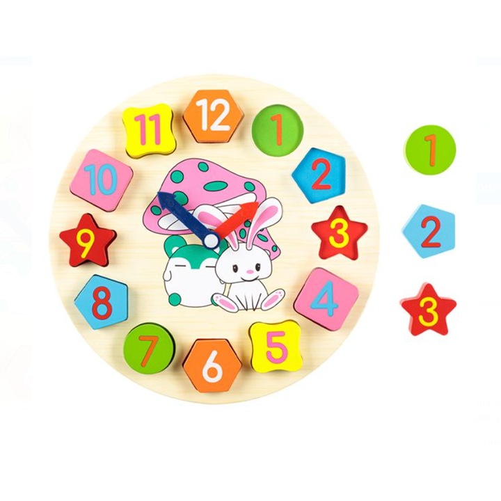 Állati óra kirakós, 12 darab, fa, 3 éves kortól, 25 cm