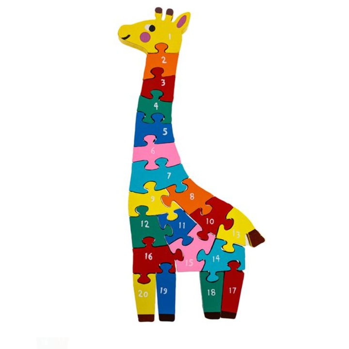 Дървен пъзел с цветни фигури Жираф 11x28см