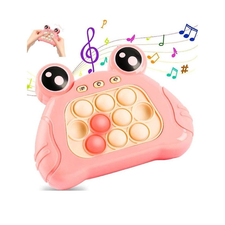 Jucarie Pop It electronic PINK, interactiv, consola pentru copii si adulti, Sunete si Lumini, Portabil, 200 Niveluri, 4 Moduri, Multiplayer, Memorie, Score Mode, Antistres