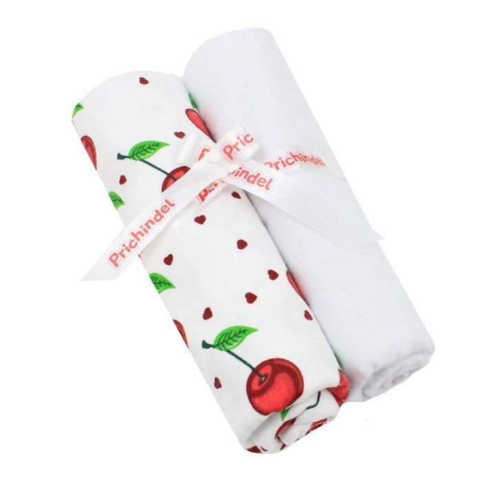 Set 2 scutece, flanel bumbac, Cirese, multicolor, 80x70cm