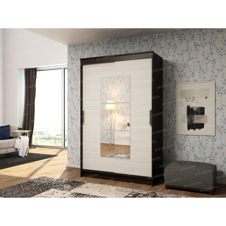Dressing Elegant cu usi culisante si oglinda wenge + alb 126 x 200 x 59 cm