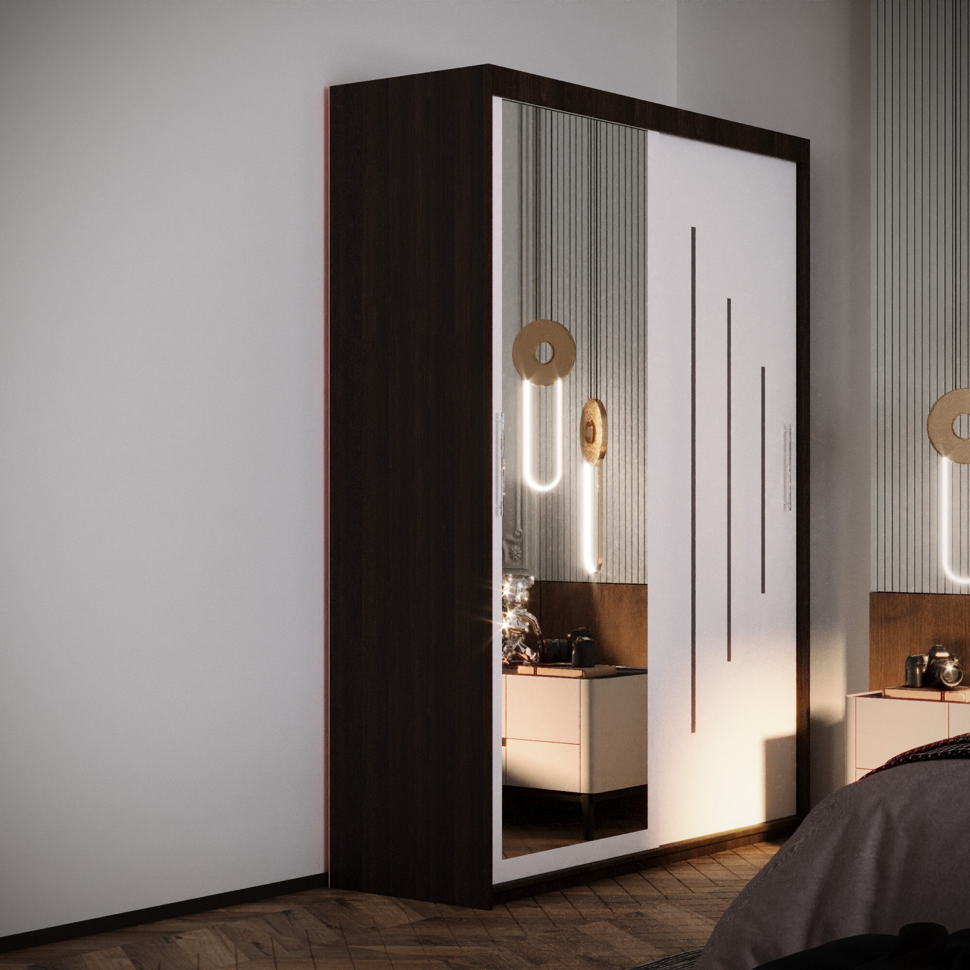 Dulap Venus Space cu Oglinda 200*200 Wenge&Alb 200 x 60 x 200 cm