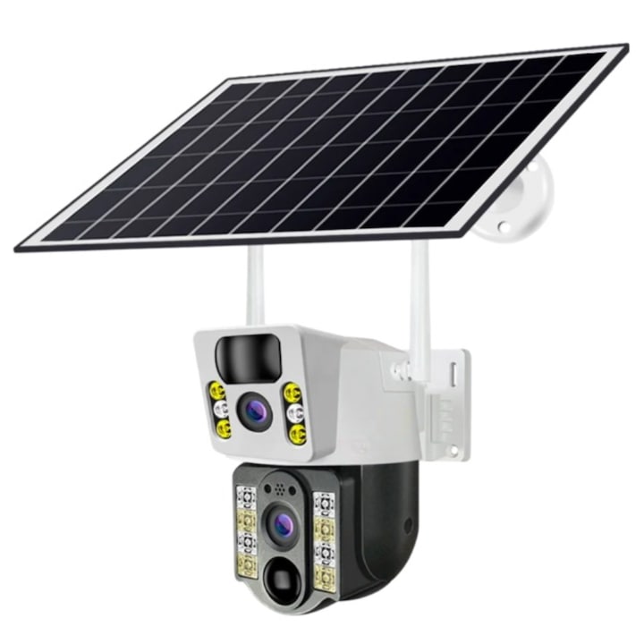 Camera de supraveghere CLAUSTEEL M119 2in1 cu Panou Solar inclus 20W, 4MP, Portabila, Acumulator incorporat 12000mah, Rotire automata, Micro SD, Cartela SIM, Conexiune 4G, Supravegheaza doua zone in acealasi timp