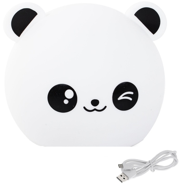 Lampa de Veghe pentru Copii, Incarcare USB, Senzor Tactil Touch, Silicon, 5 Moduri Iluminare LED, Model Urs Panda