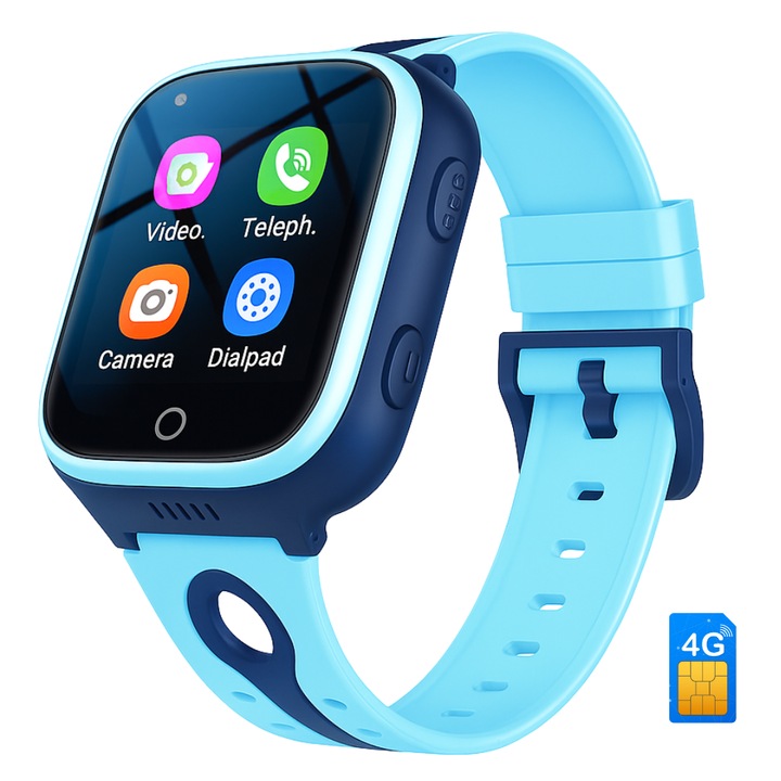 Ceas Smartwatch Pentru Copii K9 IdealTI, 4G, GPS, 1.4 inch, Monitorizare Traseu, Buton SOS, Slot Cartela SIM, Apelare Telefonica, Apel Video, Camera Foto, Blocare Apel, Localizare GPS+LBS, Alarma, Baterie Mare De 1000 mAh, Albastru