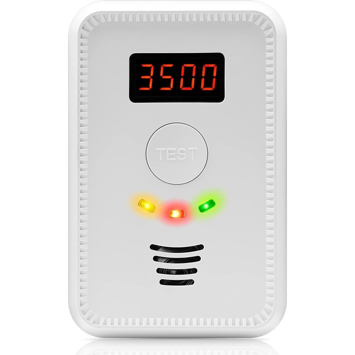 FARROT gázérzékelő metán, földgáz és szén-monoxid, CO érzékelő, LCD kijelző, 85 dB riasztó, fehér