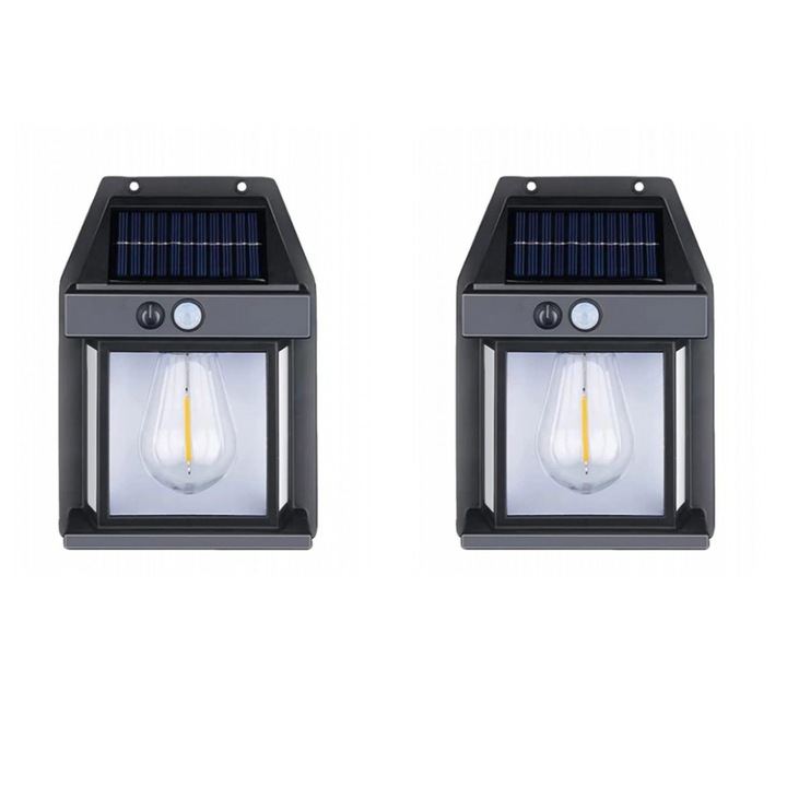 2x Solar LED fali lámpa mozgásérzékelővel, 3 világítási mód, BZRSH, meleg fény
