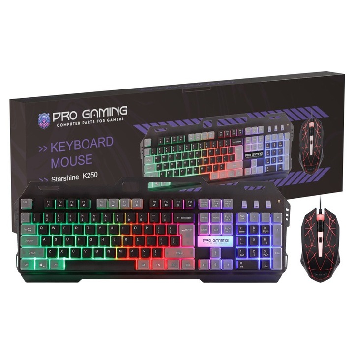 Szett 2 az 1-ben Pro Gaming K250, egér, billentyűzet, RGB, USB