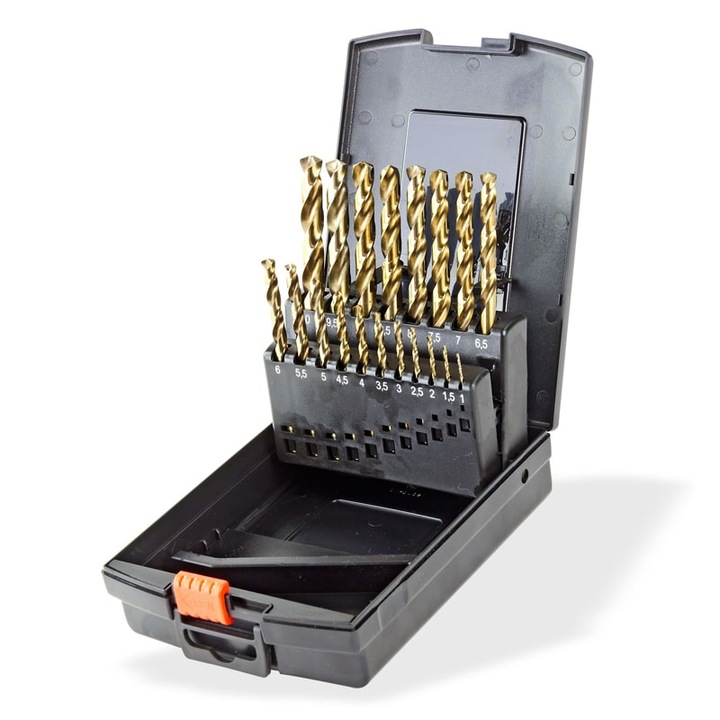 Set burghie HSS pentru metal acoperite cu cobalt Dema 18488, Ø1-10 mm, 19 piese