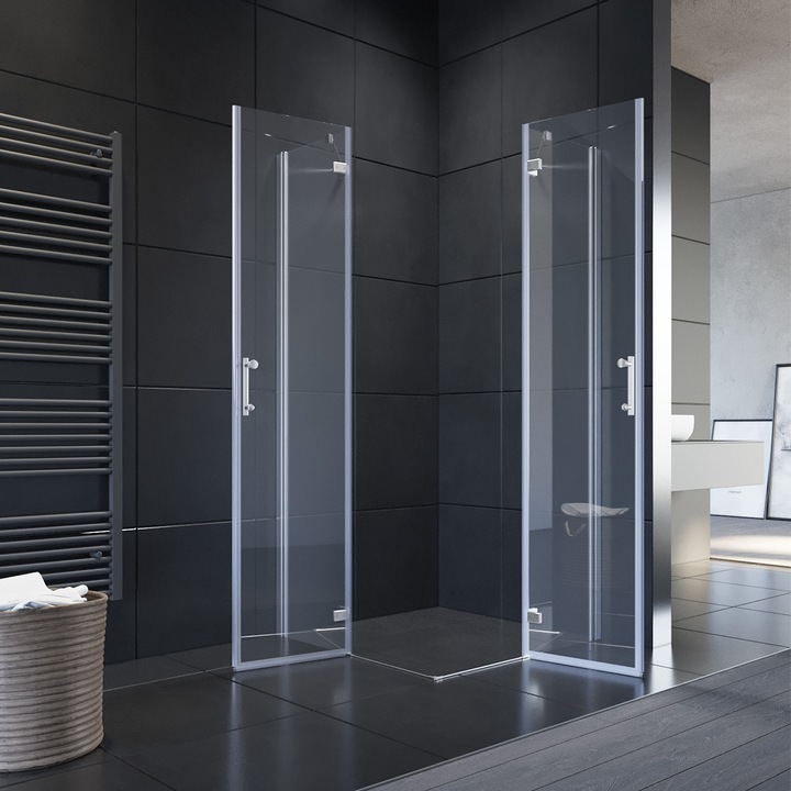 Cabina de dus, Usa batanta, 120x120x195 cm, Intrare pe colt, Paravan de dus, Sticla securizata 6 mm