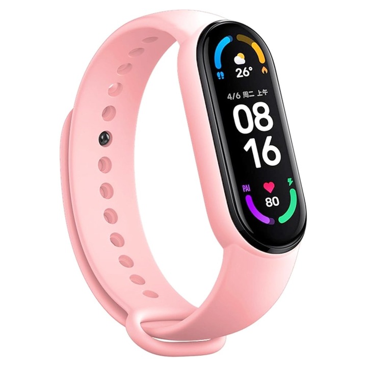 Регулируема силиконова каишка AuroraBand за жени/мъже, мека, водоустойчива и устойчива на пот, спортна, щадяща кожата, съвместима с Xiaomi Mi Band 3/4/5/6 Activ Mag - Salmon Pink