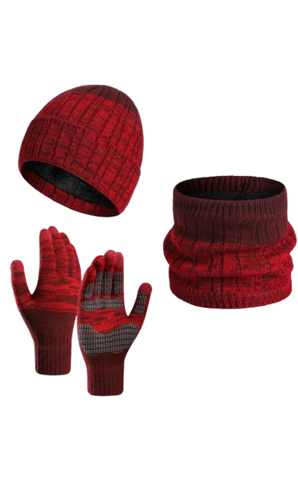 Set Geebuzz format din caciula, manusi si fular, unisex, calduroase, marime universala, rosu