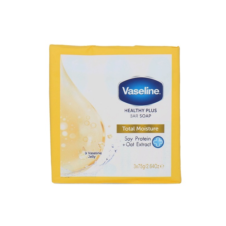 Комплект 3 сапуна Vaseline Total Moisture, със соеви протеини и овес, твърди, 3 x 75 гр.