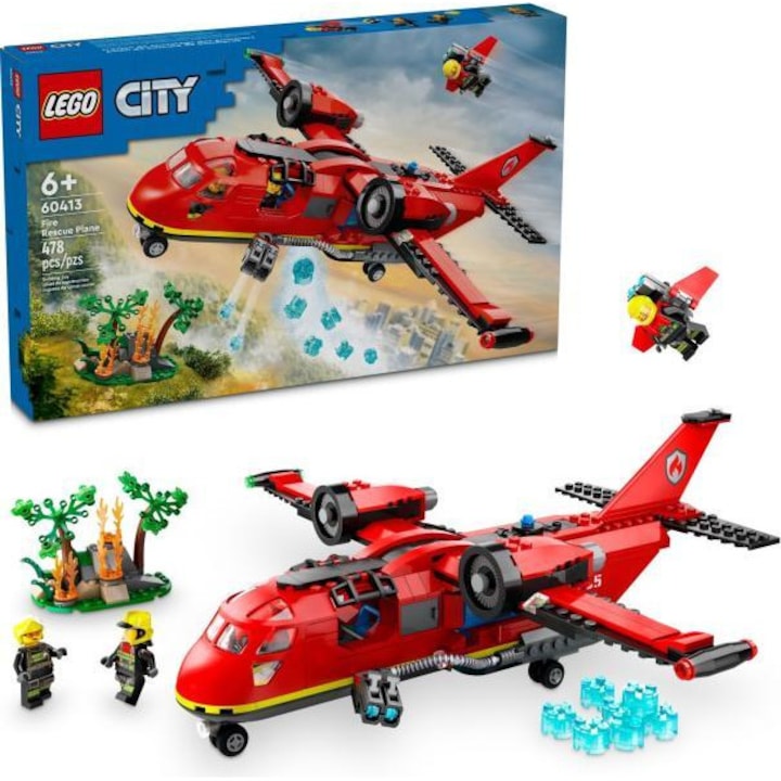 LEGO® CITY Tűzoltó mentőrepülőgép, 8+ év, 478 elem, jármű, tűzoltó