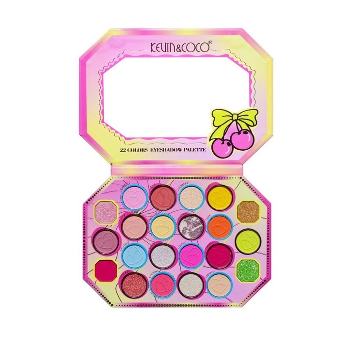 Палитра грим, KEVIN & COCO, Pink Cherry. Сенки за очи 22 цвята 19 х 13,7 х 1,3 см