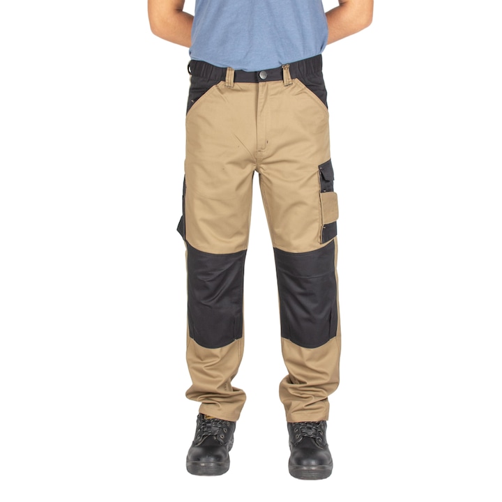 Класически работен мъжки панталон с наколенки и многофункционални джобове, бежов, 48