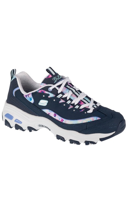 Skechers, Pantofi sport cu imprimeu floral D'Lites, Albastru marin, 36.5