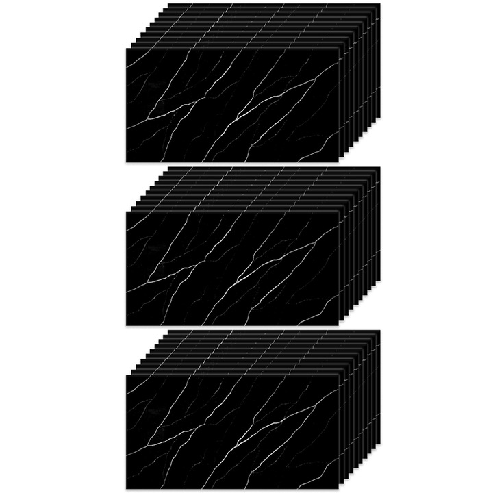 Комплект от 30x декоративни панели Selling Depot, самозалепващи се, имитация на мрамор, дебелина 2 мм, размери 30x60 см, покрита повърхност 5,4 м2, черен мрамор