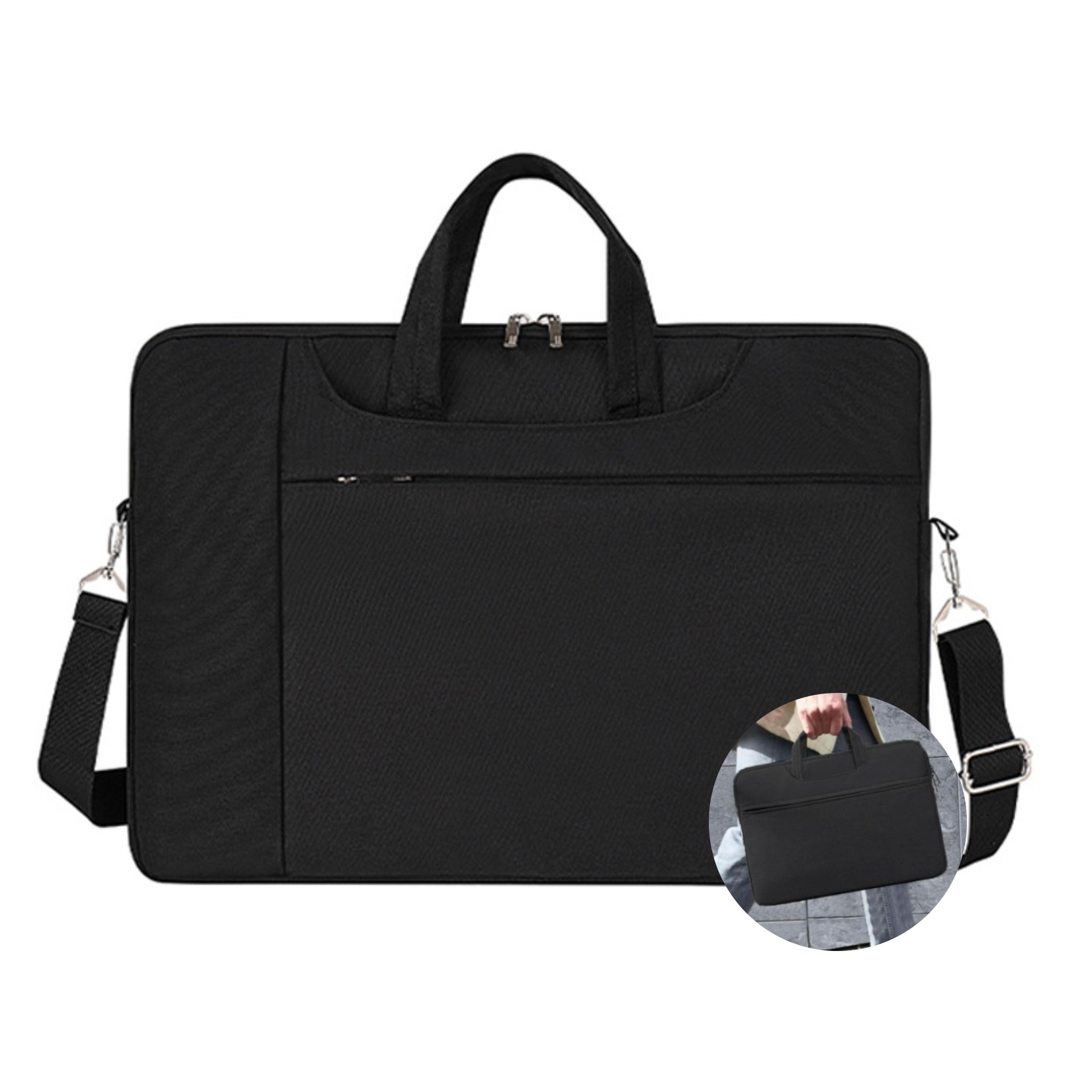 Geanta laptop portabila, Impermeabila, Curea de umar reglabila si detasabila, Geanta universala laptop pentru notebook, ultrabook, Poliester, 16 inch, Negru