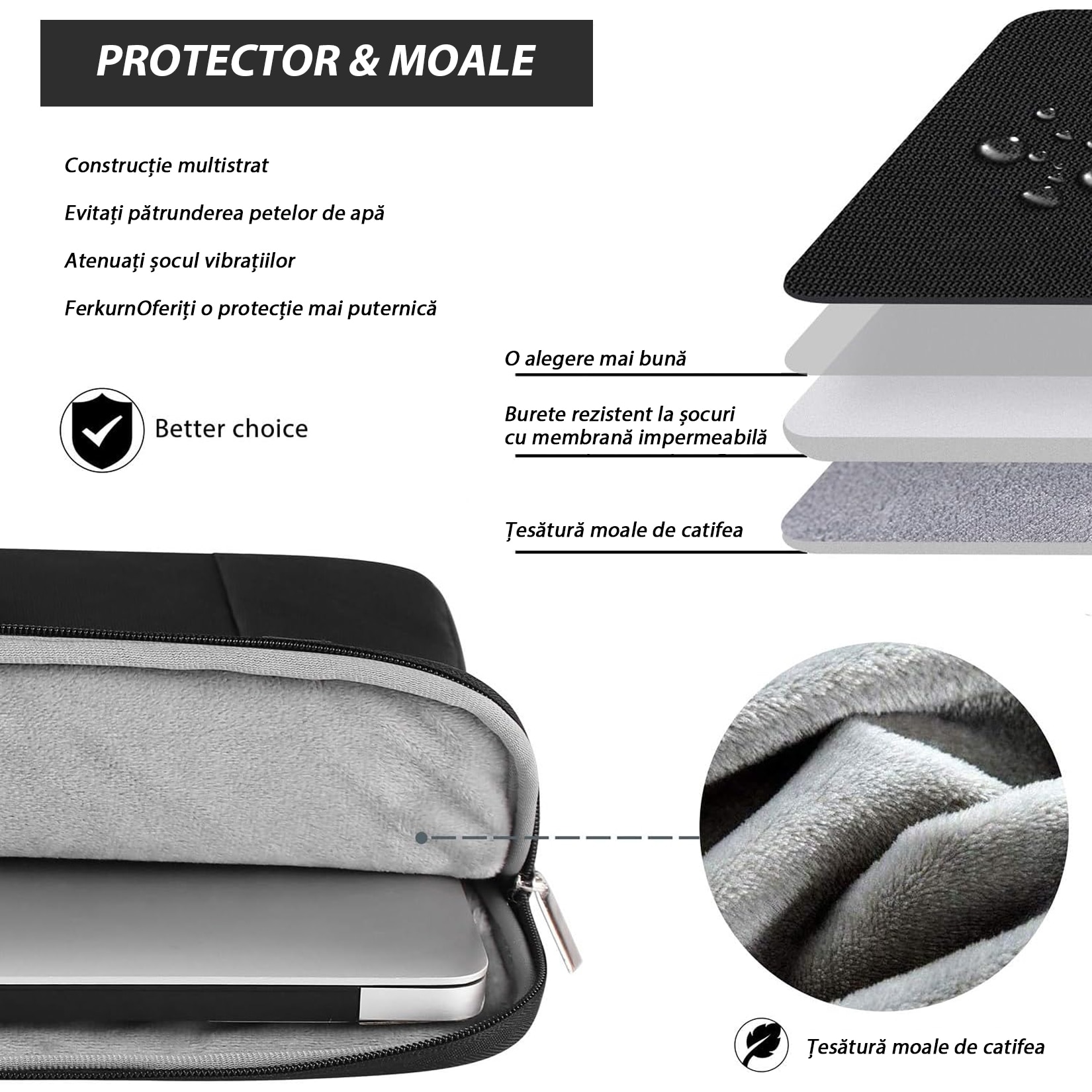 Geanta laptop portabila, Impermeabila, Curea de umar reglabila si detasabila, Geanta universala laptop pentru notebook, ultrabook, Poliester, 16 inch, Negru