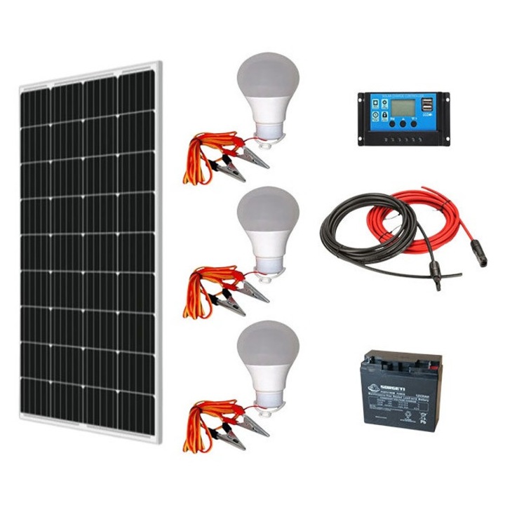 Sistem fotovoltaic panou 180W, controller 20A, baterie 20Ah AGM, conectori, cablu solar si becuri led, camping, outdoor, rulota, iluminat, cabana, Solid Volt
