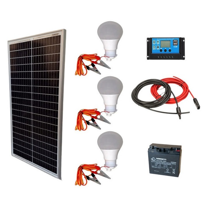 Sistem fotovoltaic panou 70W, controller 20A, baterie 20Ah AGM, conectori, cablu solar si becuri led, camping, outdoor, rulota, iluminat, cabana, Solid Volt